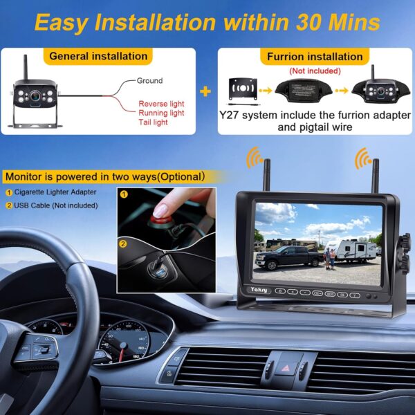 RV Backup Camera Wireless Plug and Play: Pre-Wired for Furrion System Recording Wide View Rear View Camera Clear Night Vision HD 1080P 7'' Touch Key Monitor for Trailer Camper Motorhome Yakry Y27-N