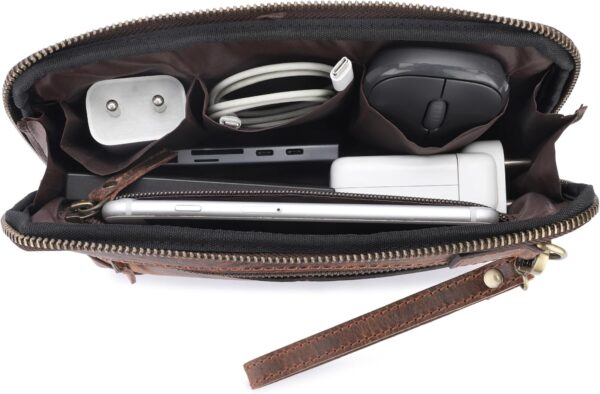 Leather Cord Organiser Pouch, Portable Tech Bag with Zipper Closure, Electronic Organizer Travel Case, Cable Organizer, Cord Organizer, Cruise Ship Essentials- Brown