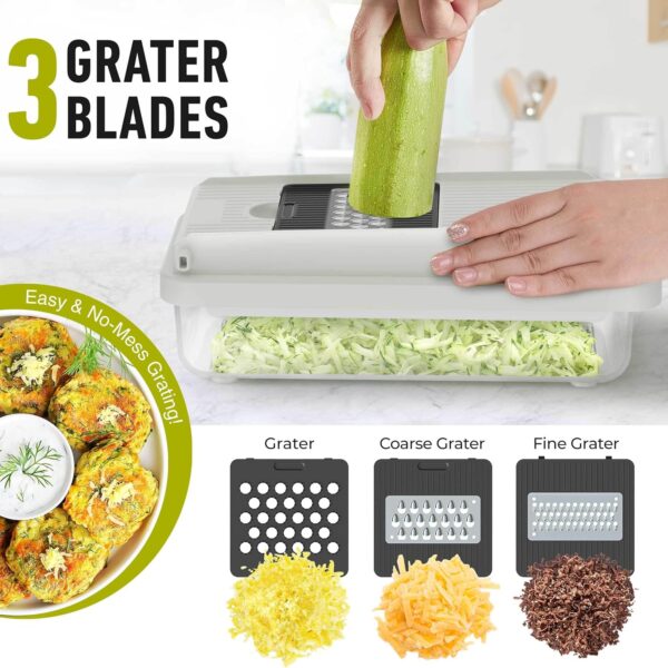 Mueller Vegetable Chopper 9 Blade, Mandoline Slicer, Food Veggie Chopper, Cheese Grater, Onion Vegetable Cutter with Container, Dicer, Kitchen Gadgets & Essentials, White Sand/Grey