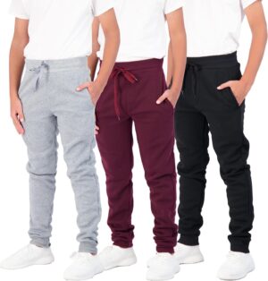 Real Essentials 3 Pack: Boys Cotton Active Fleece Jogger Sweatpants