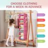 6-Shelf Weekly Hanging Closet Organizer, Weekly Clothes Organizers for Kids with 2 Side Pockets, Pink