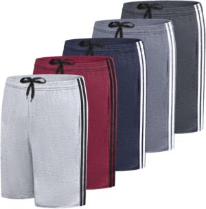 Real Essentials 5 Pack: Men's Dry-Fit Sweat Resistant Active Athletic Performance Shorts