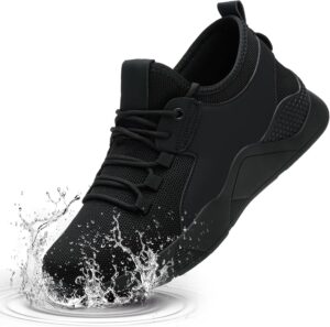 ulogu Waterproof Shoes for Men Women Non Slip Work Sneakers Food Service Water Resistant Slip on Walking Shoes Black