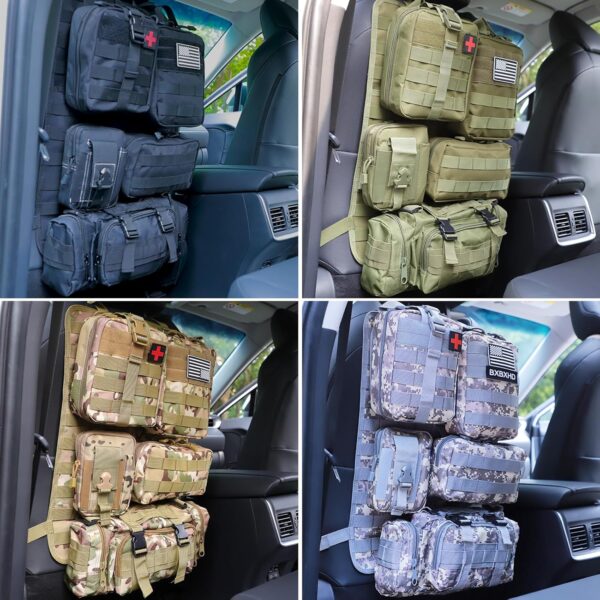 Universal Tactical Car Seat Back Organizer Bag Tactical Molle Vehicle Organizers Panel Vehicle Protector Organizers with 5 Detachable Pouches for Car Truck Ford Jeep (Black)