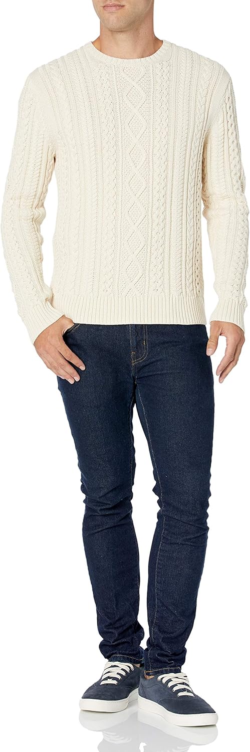 Amazon Essentials Men's Long-Sleeve 100% Cotton Fisherman Cable Crewneck Sweater