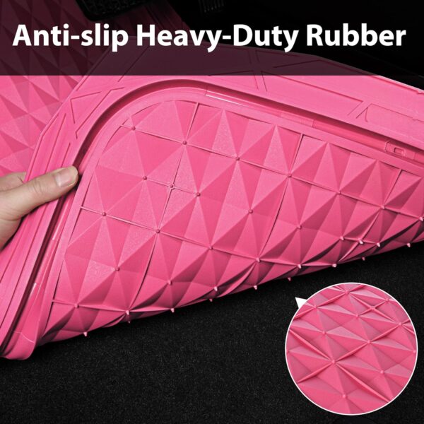 CAR PASS Heavy Duty Rubber Pink Car Floor Mats, Deep Dish All-Weather Full Set Durable Anti-Slip 3D Rhombus Waterproof Trim to Fit Liner Universal Fit Automotive,Sedan,SUV,Truck, 3 Pcs Hot Pink