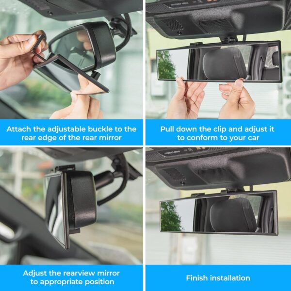 JOYTUTUS Rear View Mirror, Universal 11.81 Inch Panoramic Convex Rearview Mirror, Interior Clip-on Wide Angle Rear View Mirror to Reduce Blind Spot Effectively for Car SUV Trucks -Clear