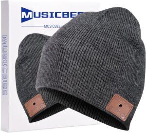 beanie MUSICBEE Bluetooth V5.2 Wireless Knit Winter Cap, 24 Hour Play time, Built-in Microphone and HD Stereo Speakers, Wool Lined for Outdoor Homes and Gifts - Neutral (Charcoal)