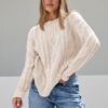 Trendy Queen Women's Oversized Cable Knit Crewneck Sweaters