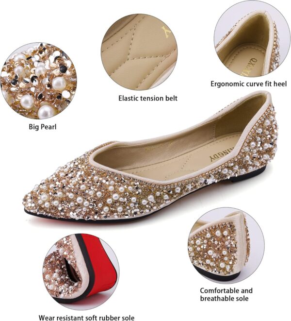 Women's Rhinestone Flats Fashion Pointed Toe Pearl Diamond Low Heel Dress Wedding Flats Work Business Dance Ballet Flats