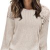 Acelitt Womens Fall Long Sleeve Tunic Tops Casual Crew Neck Dressy Shirt Lace Patchwork Blouses Pullover Sweaters