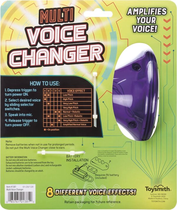 Toysmith Tech Gear Multi Voice Changer – Amplifies Voice with 8 Fun Effects, Fun Toy or Gift for Kids Ages 5+- Christmas Gifts, Stocking Stuffer, 6.5”, Colors May Vary