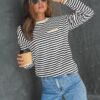 LILLUSORY Womens Oversized Striped Soft Knit Pullover Sweater Shirts with Chest Pocket