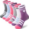 ANTSANG Kids Girls Socks Youth Teen Athletic Sport Basketball Crew Cotton Breathable Soft Socks 6 Pairs