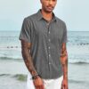 COOFANDY Men's Casual Button Down Shirts Short Sleeve Linen Shirts Summer Beach Dress Shirt