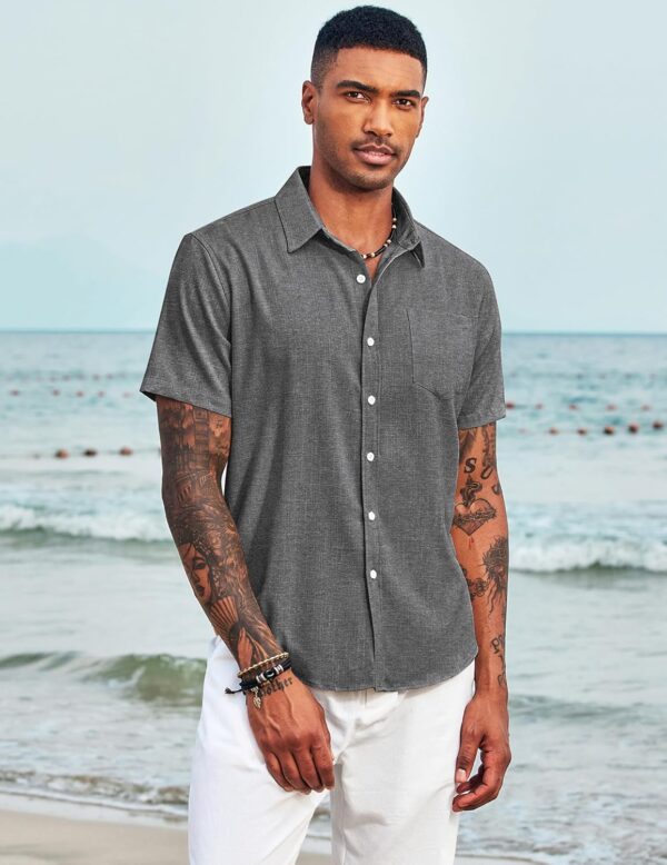 COOFANDY Men's Casual Button Down Shirts Short Sleeve Linen Shirts Summer Beach Dress Shirt