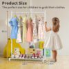 Kids Clothing Rack with Bottom Storage Shelf, Metal Clothes Rack for Kids Dress Up Storage, Freestanding Dance Costume Garment Rack for Hanging Clothes, White