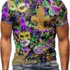 Mardi Gras Shirt for Men Glitter Mask Graphic Festival T Shirt Tuesday Carnival New Orleans Party Tee Tops