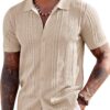 COOFANDY Men's Knit Shirts Short Sleeve Button Down Polo Shirt Fashion Casual Summer Beach Shirts