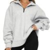 Trendy Queen Womens Oversized Sweatshirts Fall Fashion Hoodies Half Zip Pullover Long Sleeve Shirts Clothes Outfits