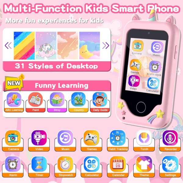 Kids Phone for Girls, Toys for 3-10 Year Old Boys Girls Christmas Birthday Gifts for Kids, Touchscreen Toddler Smartphone Learning Toys, Kids Toys Play Cell Phone with Camera, Games, Music, 8GB Card