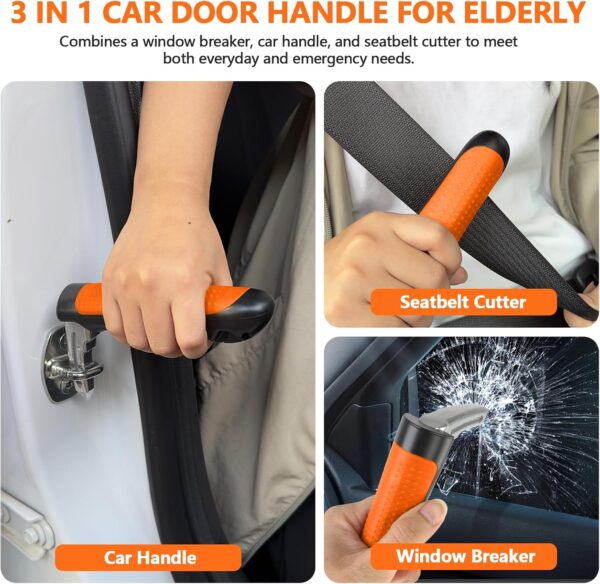 Car Door Handle for Elderly - 3 in 1 Car Handle Assist, 2 Pack Auto Cane Portable Vehicle Support Handle Door Assist Bar, Max Load: 500 Lbs, Anti-Slip Design (Orange-2-Pack Car Handle)