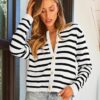 LILLUSORY Women Striped Cardigan Sweaters 2025 Fall Outfit Cloth Fashion Trendy Casual Long Sleeve Tops