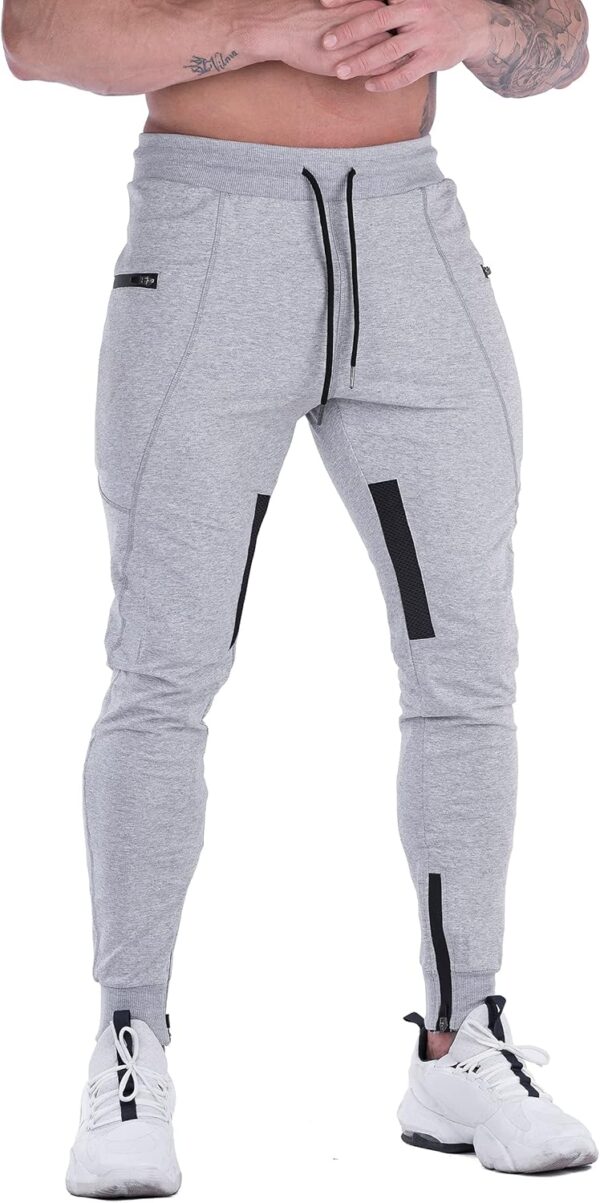 FIRSTGYM Mens Joggers Sweatpants Slim Fit Workout Training Thigh Mesh Gym Jogger Pants with Zipper Pockets