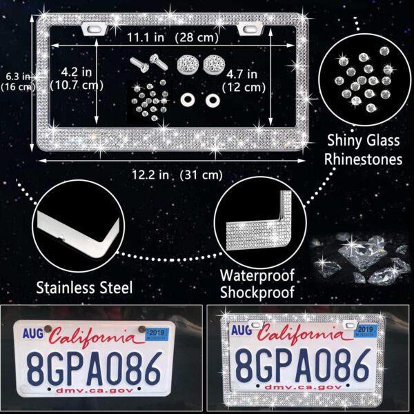 NBTEPEM 27 PCs Bling Car Accessories Set for Women, Steering Wheel Covers Universal Fit 15 Inch, License Plate Frame, Phone Holder, Bling Car Coasters (Silver Diamond)