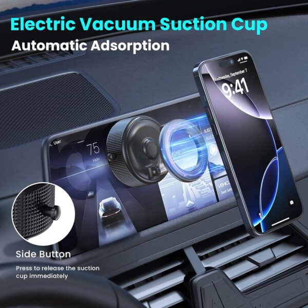 Electric Vacuum Magnetic Phone Holder, Car Phone Holder for Magsafe, Suction Cup Phone Mount, Cell Phone Car Mount, Car Accessories, Phone Holders for iPhone 16/15/14/13/12 All Smartphones