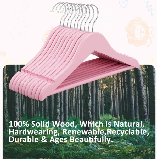 FairyHaus Kids Wooden Hangers 20Pack Pink, 12.8 Inch Baby Wooden Hangers for Closet, Anti-Rust 360° Swivel Hook, Notches & Smooth Finish, Natural Solid Wood Childrens Hangers for Clothes