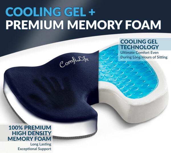 ComfiLife Gel Enhanced Seat Cushion – Office Chair Cushion – Non-Slip Gel & Memory Foam Coccyx Cushion for Tailbone Pain - Desk Chair Car Seat Cushion Driving - Sciatica & Back Pain Relief (Navy)