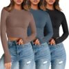 AUTOMET 3 Pack Womens Long Sleeve Shirts Y2K Going Out Crop Tops Cute Basic Slim Fitted Fall Fashion Outfits 2025 Clothes