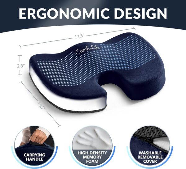 ComfiLife Gel Enhanced Seat Cushion – Office Chair Cushion – Non-Slip Gel & Memory Foam Coccyx Cushion for Tailbone Pain - Desk Chair Car Seat Cushion Driving - Sciatica & Back Pain Relief (Navy)