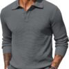 COOFANDY Mens Knit Polo Shirts Long Sleeve Casual Polo Sweaters Shirt Waffle Textured Collared Sweater