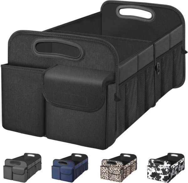 Femuar Car Trunk Organizer, Car Storage Organizer with Large Capacity Waterproof Collapsible Trunk Organizer for Car Suv/Jeep/Sedan (Black, Standard)