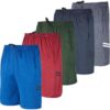 Real Essentials 5-Pack Youth Dry-Fit Active Athletic Basketball Gym Shorts with Pockets Boys & Girls