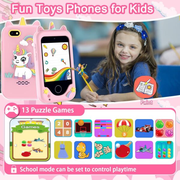 Kids Phone for Girls, Toys for 3-10 Year Old Boys Girls Christmas Birthday Gifts for Kids, Touchscreen Toddler Smartphone Learning Toys, Kids Toys Play Cell Phone with Camera, Games, Music, 8GB Card