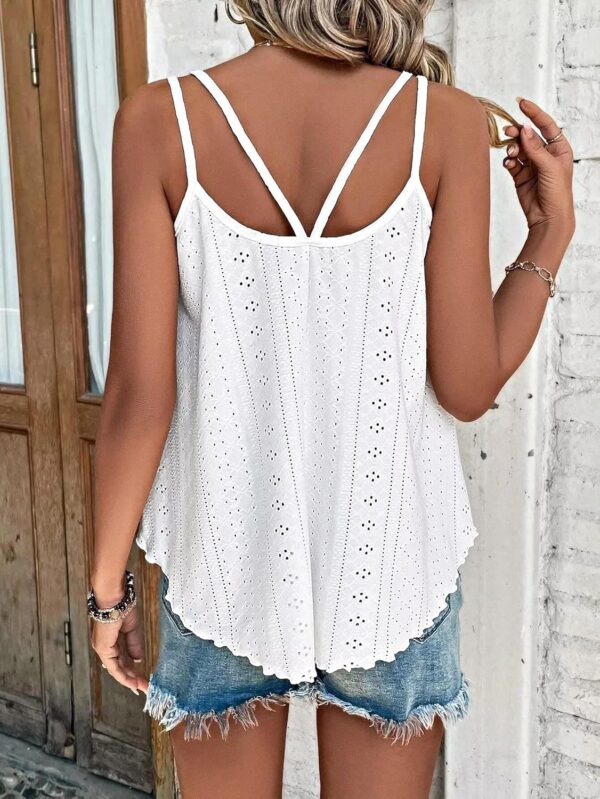 ATHMILE Women's Tank Tops Eyelet Embroidery Sleeveless Spaghetti Strap Tops Scoop Neck Sexy Loose Fit Casual Summer