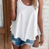 ATHMILE Women's Tank Tops Eyelet Embroidery Sleeveless Spaghetti Strap Tops Scoop Neck Sexy Loose Fit Casual Summer