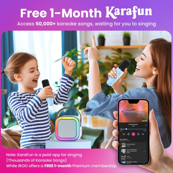 Mini Karaoke Machine for Kids, Christmas Birthday Gifts for Girls Boys Toy 4, 5, 6, 7, 8, 9, 10, 12+, Portable Bluetooth Speaker with 2 Wireless Mics, Karafun Premium Songs for All Ages(Blue)