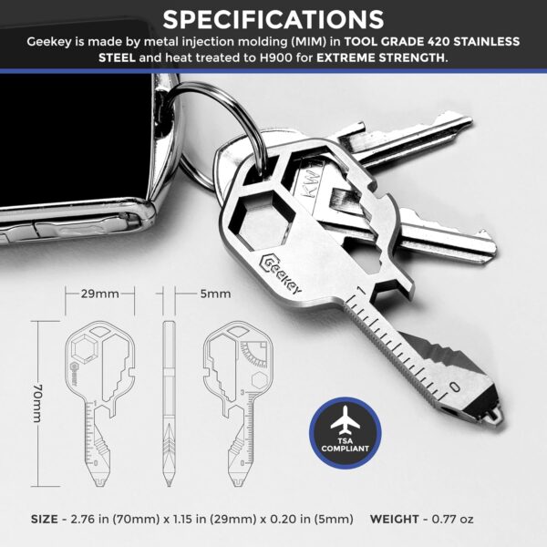 Geekey Multi-tool | Original Key Shaped Pocket Tool | Stainless Steel Keychain Utility Gadget | 16+ Tools | TSA Safe Multitool | Gift for Christmas, Men, Women, Valentine's, Birthday, Father