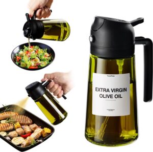 TrendPlain - Original 16oz/470ml Olive Oil Dispenser Bottle for Kitchen Gadgets and Air Fryer Accessories - Olive Oil Sprayer for Cooking w/Stickers (Light Blockage) - Black