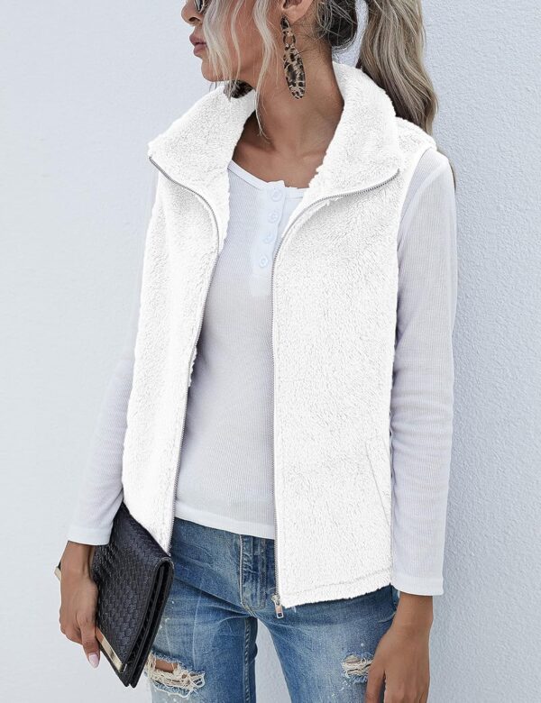 LOMON Womens Fuzzy Sherpa Fleece Jacket Lightweight Vest Cozy Sleeveless Cardigan Zipper Waistcoat Outerwear with Pocket