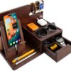 Nightstand Organizer- Brown Desk Organizer for Cellphone, Tablet, Watches, Sunglasses & Accessories Makes Ideal Gifts for Men, Father, Dad or Son