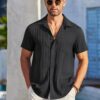 COOFANDY Men's Casual Button Down Shirts Short Sleeve Textured Summer Beach Shirt with Pocket