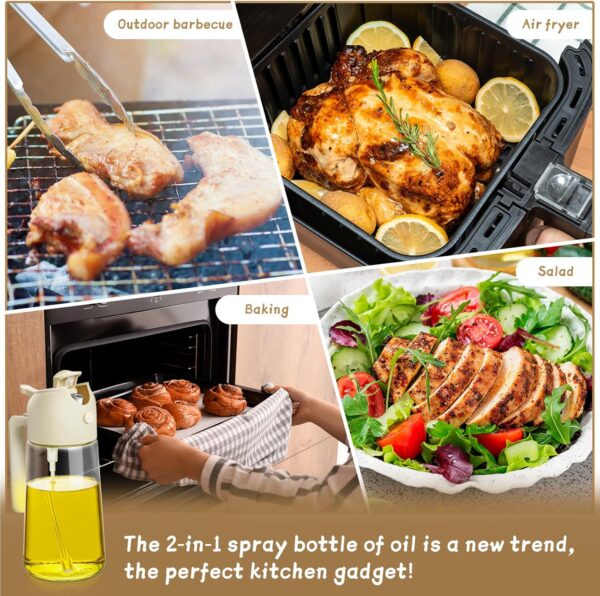 Oil Sprayer for Cooking 2pcs,2 in 1 Oil Dispenser and Oil Sprayer Kitchen Gadgets-16oz Glass Oil Spray Bottle,Mist Olive Oil Dispenser for Kitchen,Air Fryer,Salad, Grill (White Kitchen Accessories)