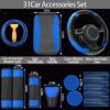 Riakrum 30 Pcs Car Accessories Set Blue and Black PU Leather Steering Wheel Cover Auto Interior Accessories Gift Car Vent Trim Strips Air Conditioner Insert Strips with Installation Tool