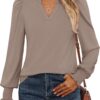 ANRABESS Women's Puff Long Sleeve Shirts V Neck Loose T-Shirts Dressy Casual Work Blouses 2024 Fall Tops Trendy Clothes