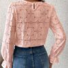 CUPSHE Women Eyelet Long Sleeve Tops Shirts Dressy Hollow Out Crochet Lace Embroidered Blouses 2025 Fashion